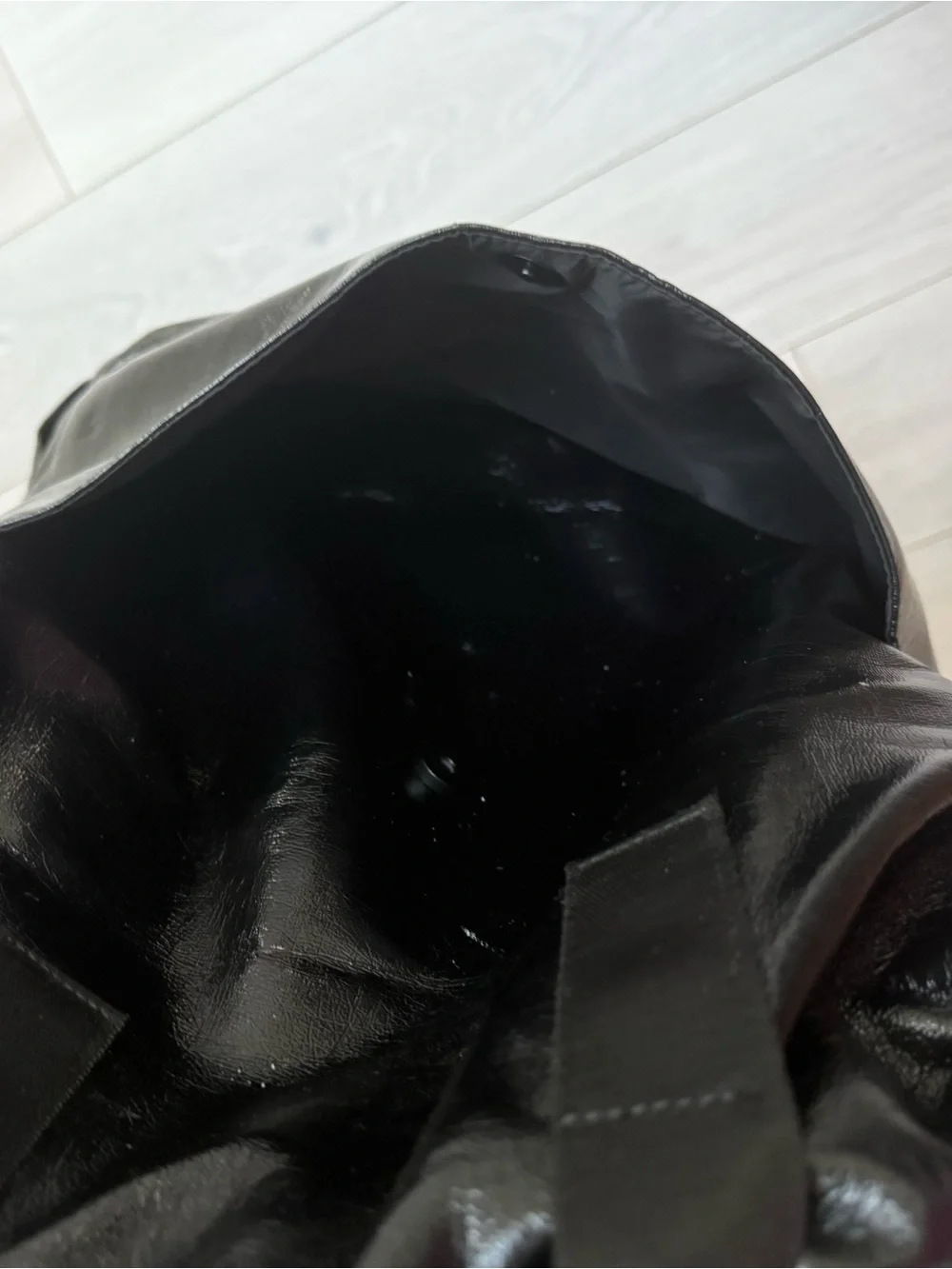 Sleek Shiny Black Leather Backpack